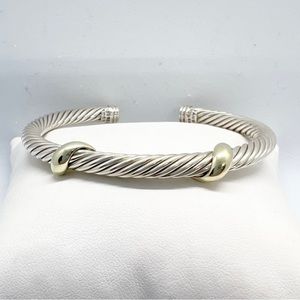 David Yurman Sterling Silver Cable bracelet with 14K Gold Accent